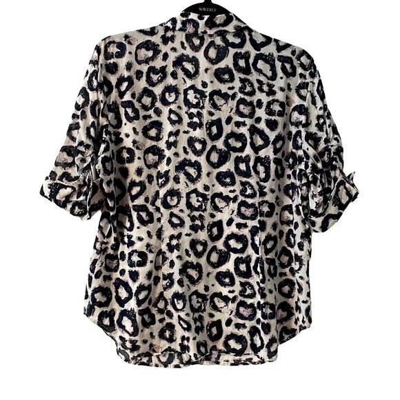 Ann Taylor white & black abstract print light cotton short sleeve blouse 12 - Picture 3 of 11